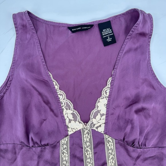 NY&C Women's 100% Silk Lace Babydoll Cami Top Sz 2 Purple Coquette Fairycore Y2K - Picture 5 of 7